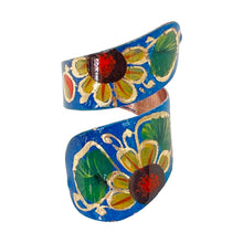 Load image into Gallery viewer, Mexican Double Layered Blue Floral Leaf Copper Ring
