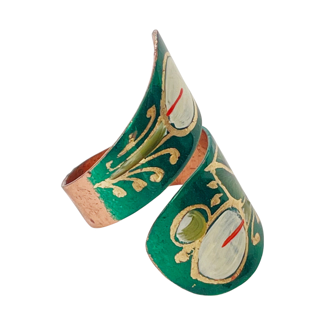 Mexican Double Layered Green Floral Copper Ring