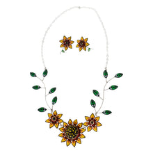 Load image into Gallery viewer, 925 Mexican Sterling Silver Yellow/Green Fine Crystal Floral Necklace &amp; Earring Set
