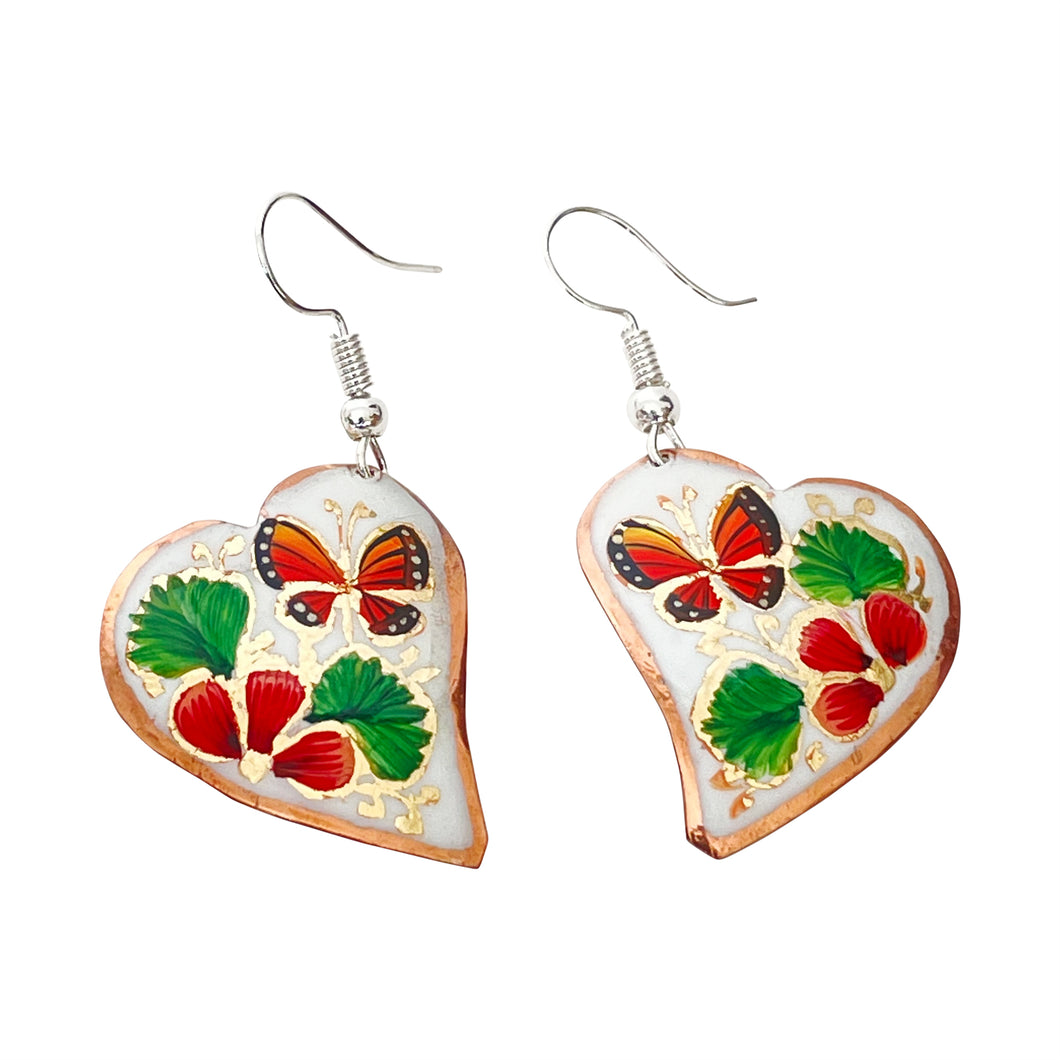 Mexican Heart-Shaped Butterfly Copper Earrings