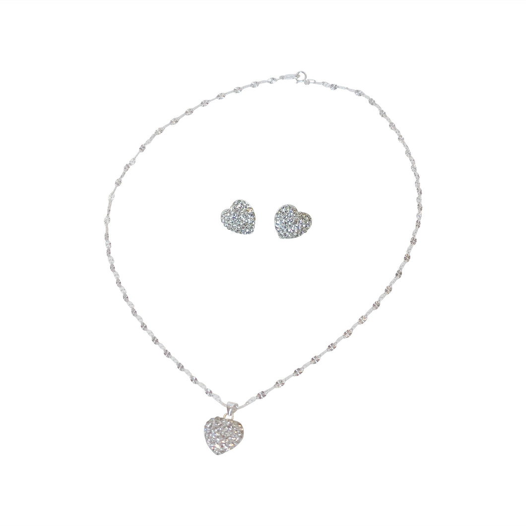 925 Mexican Sterling Silver Heart-Shaped Necklace & Earring Set