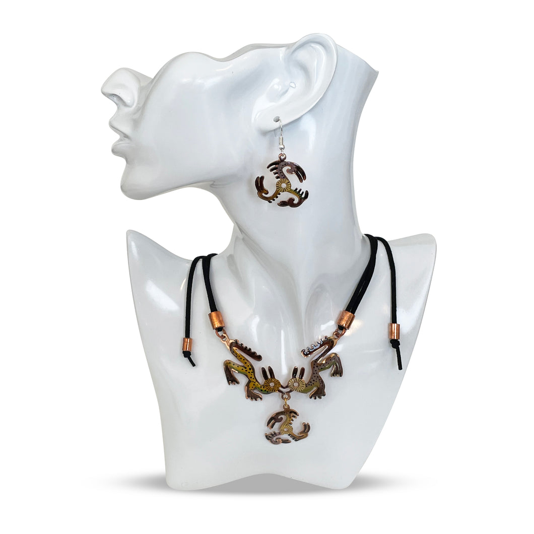 Brown Dragon Necklace & Hook Earring Set