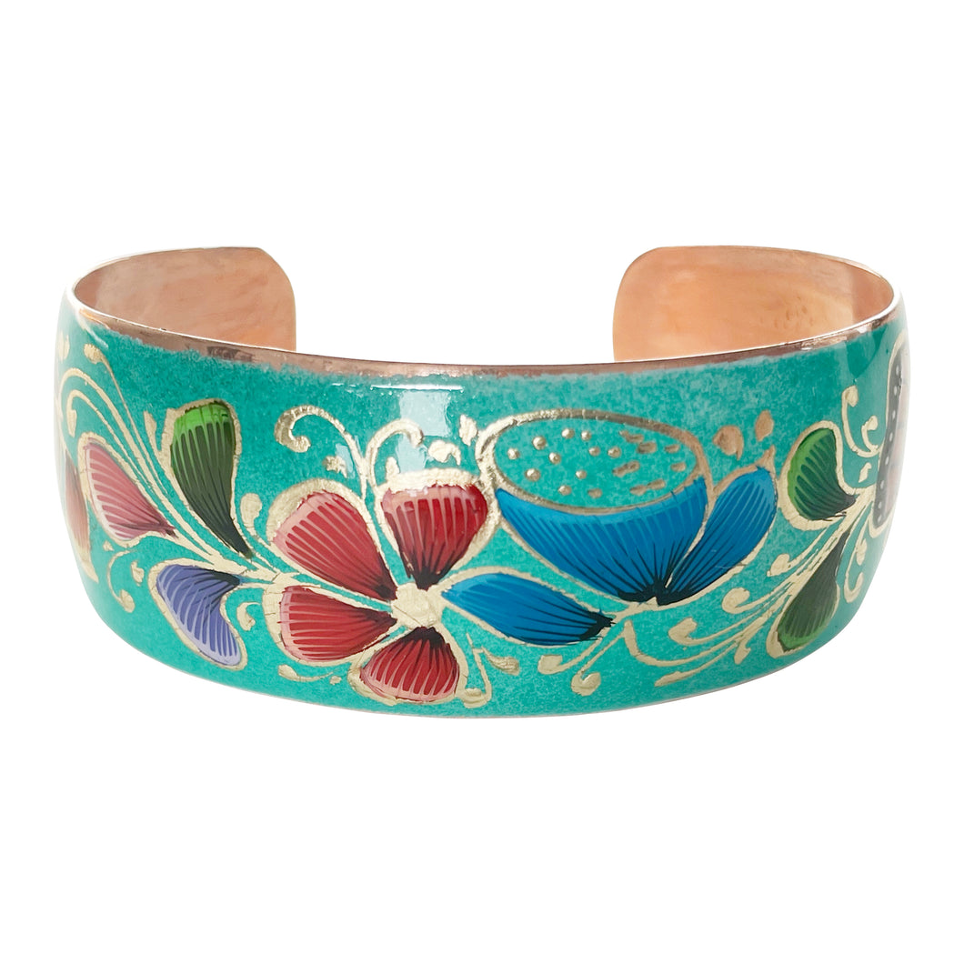 Flowered Turquoise Copper Bracelet