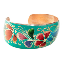 Load image into Gallery viewer, Flowered Turquoise Copper Bracelet
