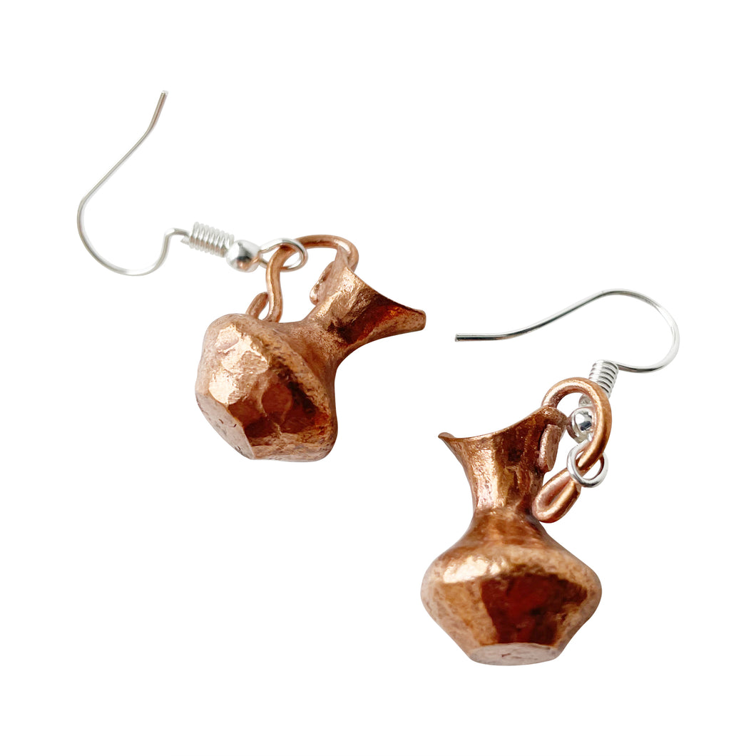 Vintage Jug Shaped Copper Hook Earrings