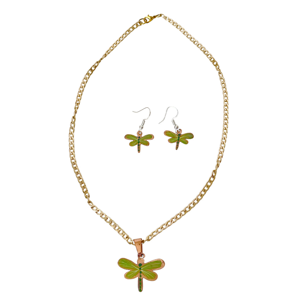 Light Green Darner Copper Necklace & Earring Set