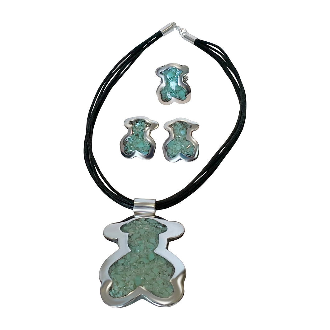925 Sterling Silver Coated Light Green Faux Stone Jewelry Set