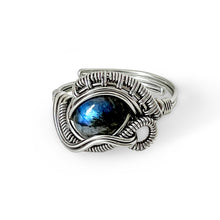 Load image into Gallery viewer, Wrapped Adjustable Metallic Blue Labradorite Gemstone Ring
