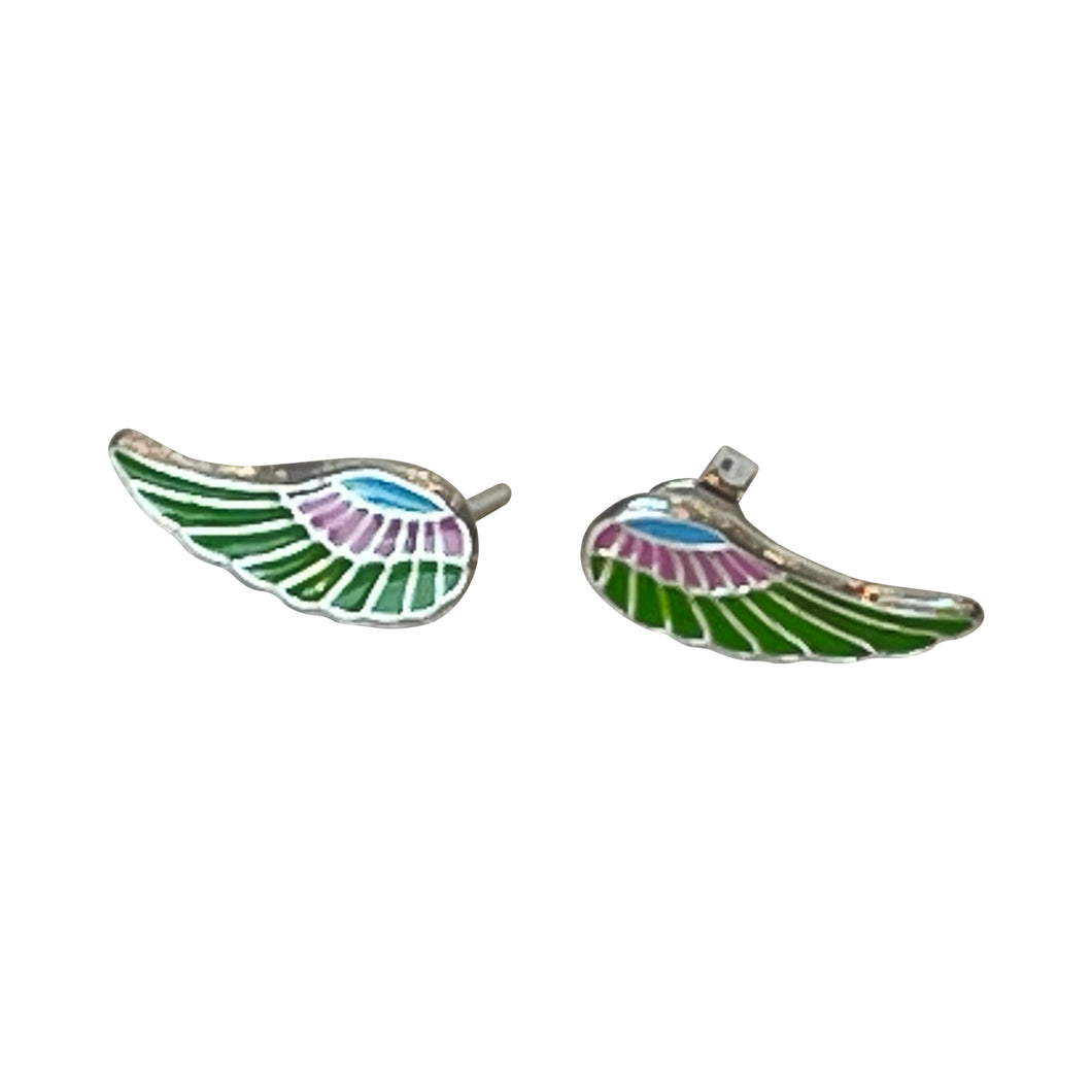 925 Sterling Silver Multicolor Angel Wings Stud Earrings
