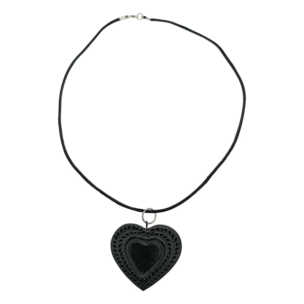Oaxacan Black Clay hand-sculpted heart-shaped necklace