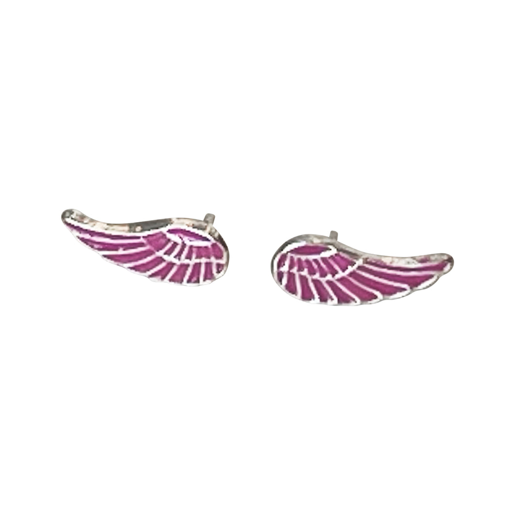 925 Sterling Silver Pink Angel Wings Stud Earrings