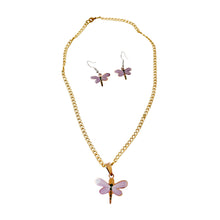 Load image into Gallery viewer, Purple Darner Copper Necklace &amp; Hook Earring Set
