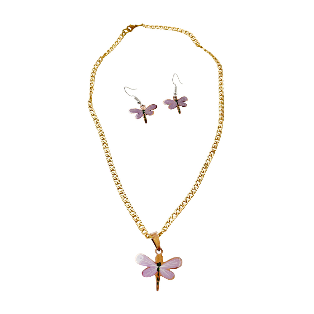 Purple Darner Copper Necklace & Hook Earring Set
