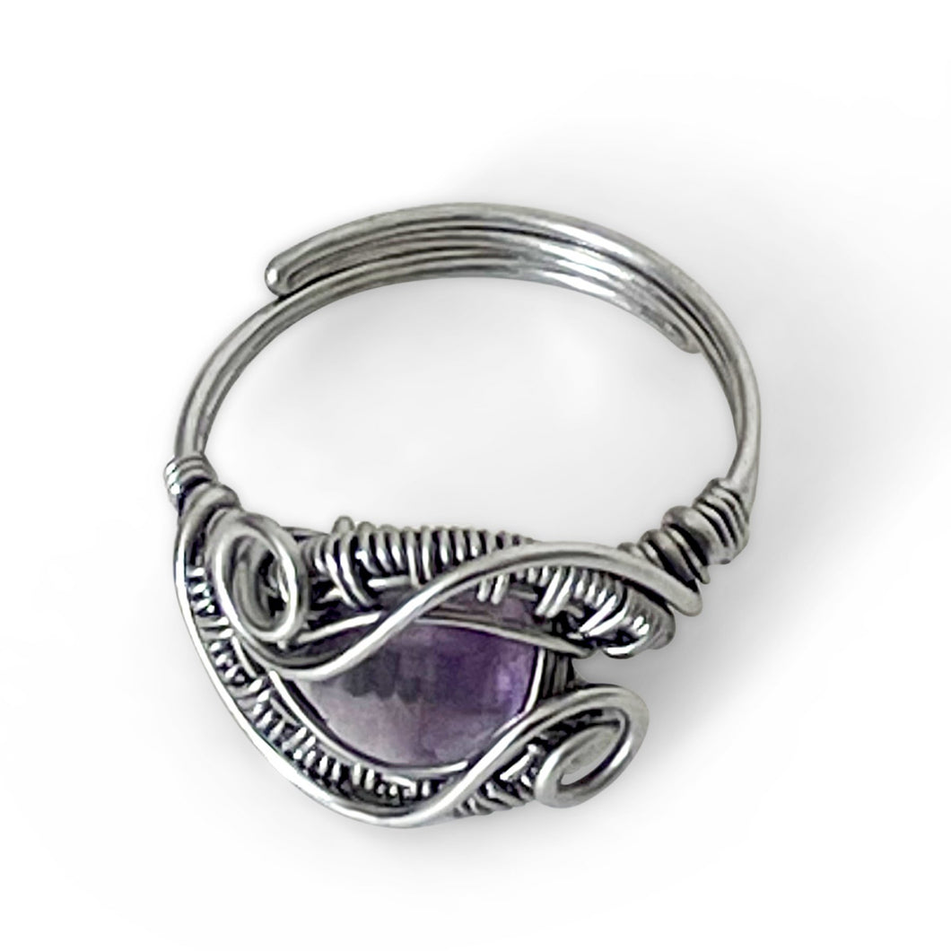 Wrapped Purple Oval Adjustable Amethyst Gemstone Ring