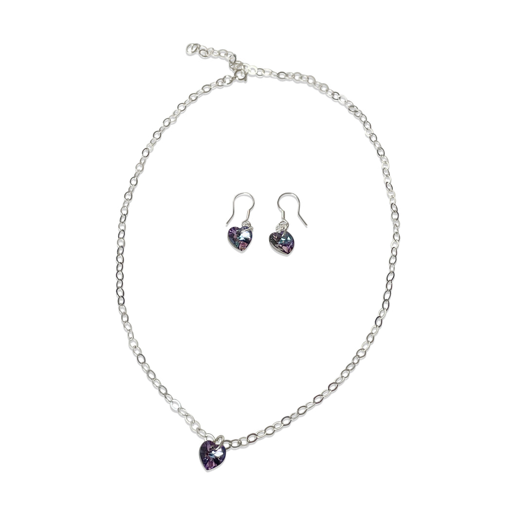 Purple Swarovski Crystal 925 Sterling Silver Necklace & Earring Set