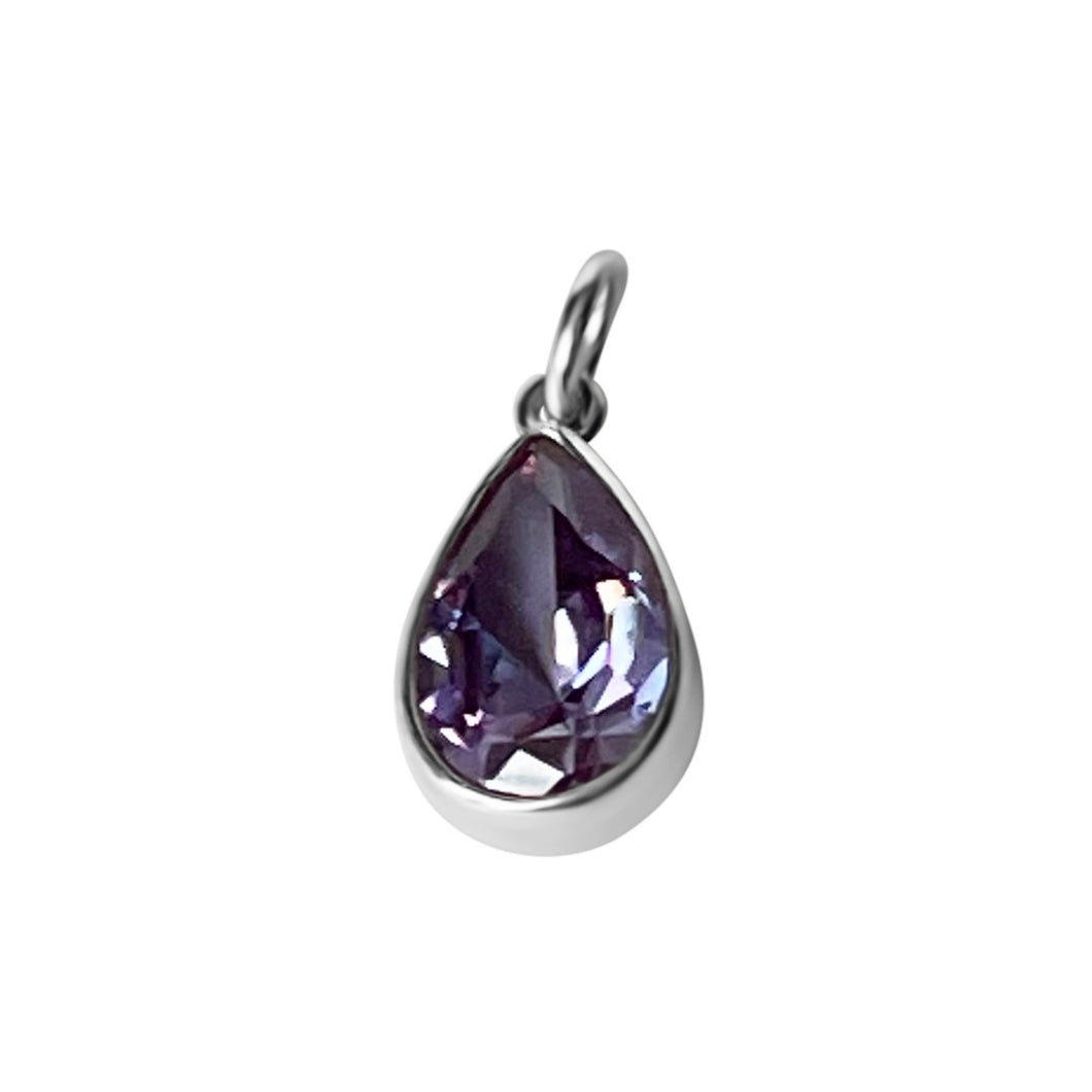 925 Mexican Sterling Silver Drop-shaped Purple Zirconia Beveled Pendant