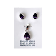 Load image into Gallery viewer, 925 Mexican Sterling Silver Drop-shaped Purple Zirconia Pendant &amp; Earrings
