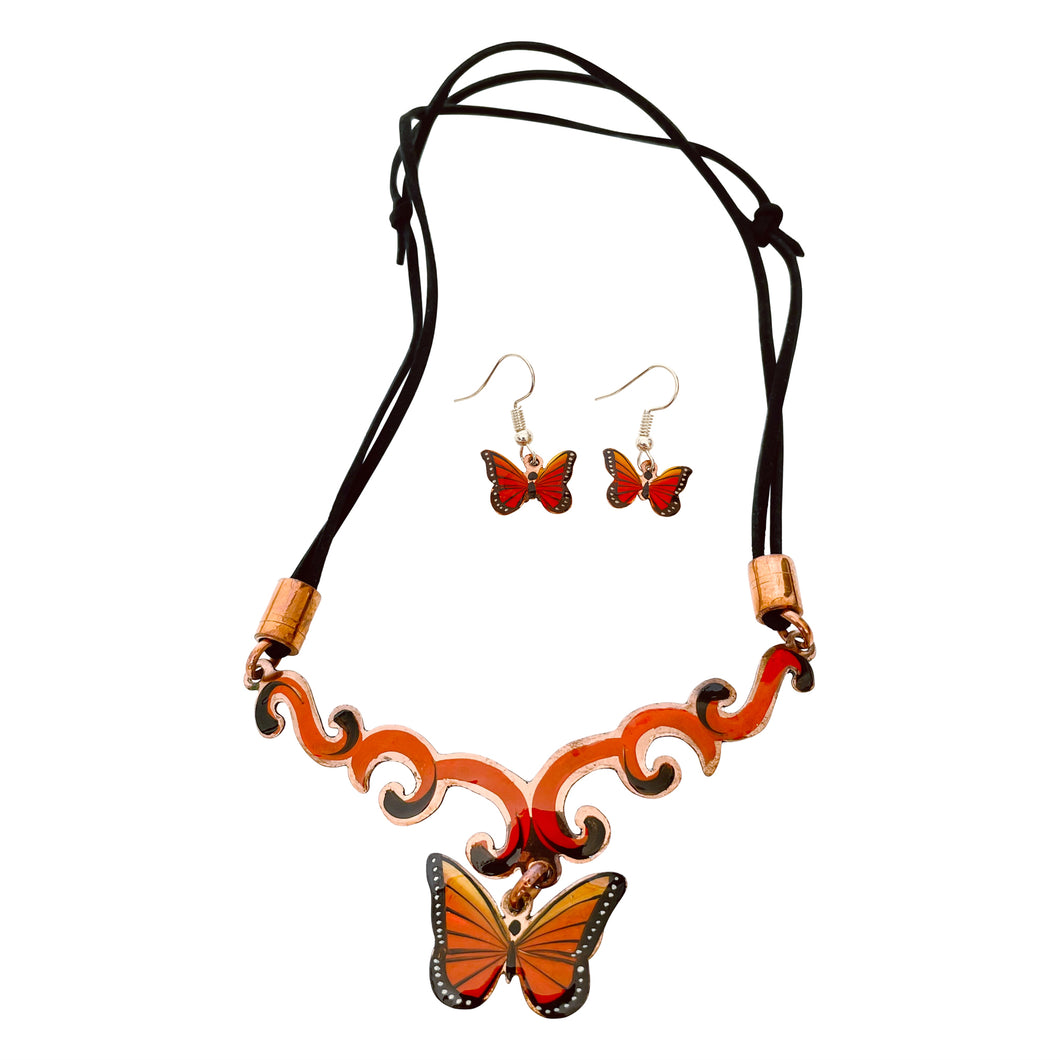 Red Butterfly Copper Necklace & Earring Set