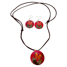 Load image into Gallery viewer, Red Butterfly &amp; Leaf Copper Necklace &amp; Earring Set

