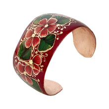 Load image into Gallery viewer, Mexican Red Floral Copper Adjustable Bangle Bracelet

