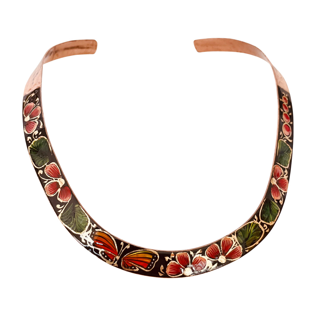 Mexican Red Floral & Butterfly Copper Choker