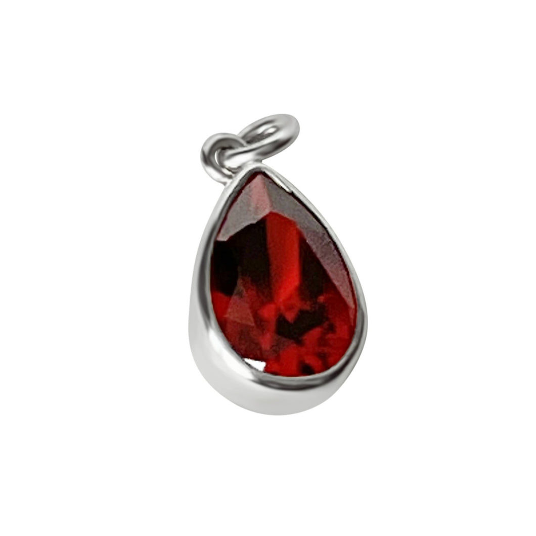 925 Mexican Sterling Silver Drop-shaped Red Zirconia Beveled Pendant