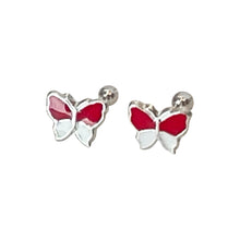 Load image into Gallery viewer, 925 Sterling Silver Red &amp; White Butterfly Earrings
