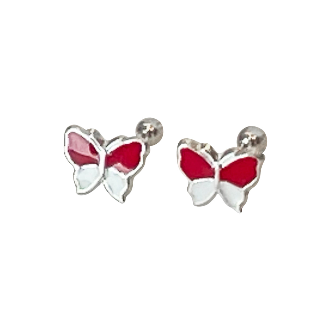 925 Sterling Silver Red & White Butterfly Earrings