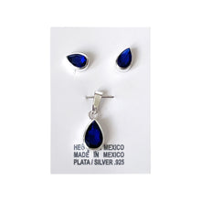 Load image into Gallery viewer, 925 Mexican Sterling Silver Drop-shaped Royal Blue Zirconia Pendant &amp; Earrings
