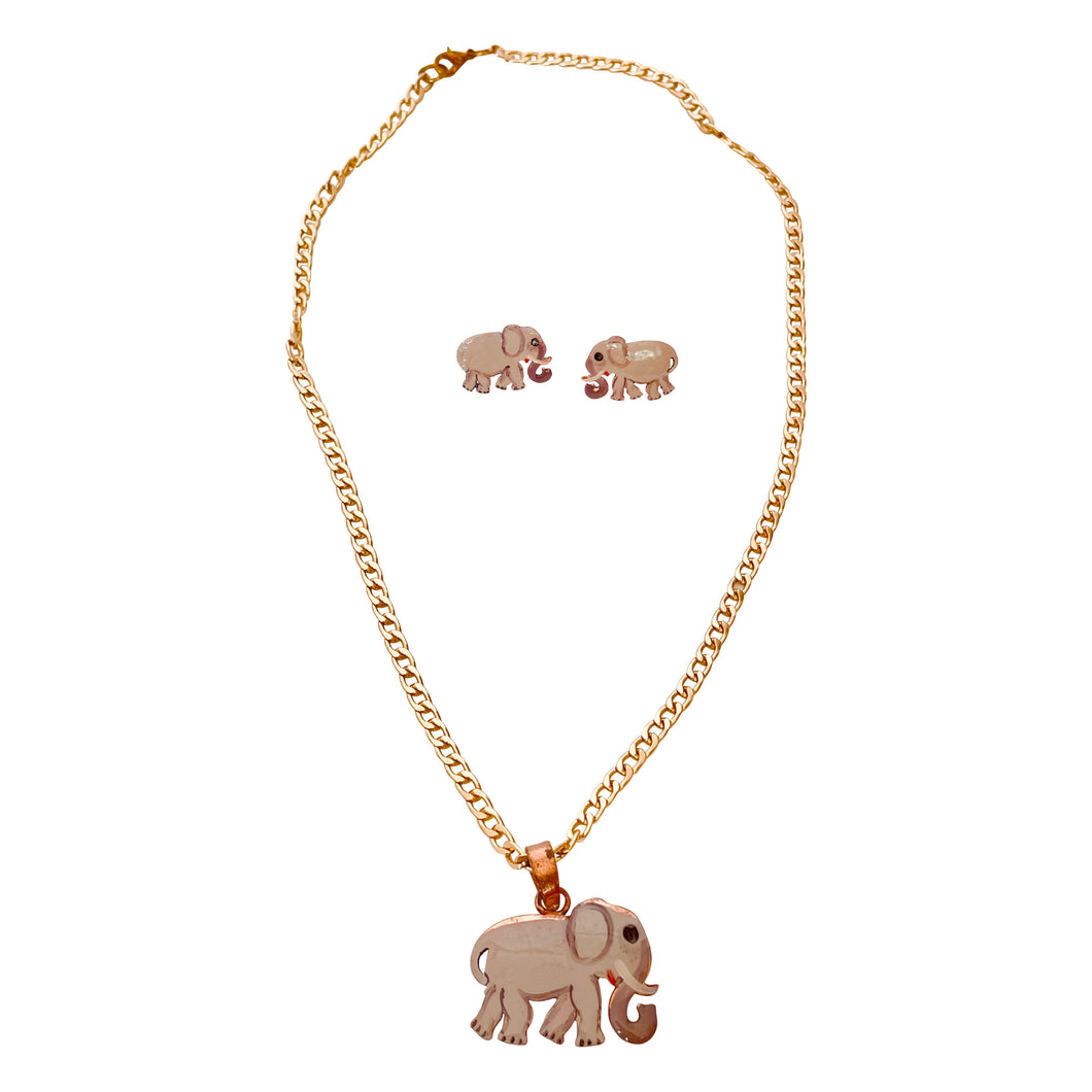 Sandal Elephant Copper Necklace & Earring Set