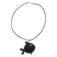 Load image into Gallery viewer, Oaxacan Black Clay hand-sculpted fish-shaped necklace with cristal
