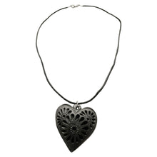 Load image into Gallery viewer, Oaxacan Black Clay hand-sculpted heart-shaped necklace with floral details
