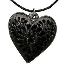Load image into Gallery viewer, Oaxacan Black Clay hand-sculpted heart-shaped necklace with floral details
