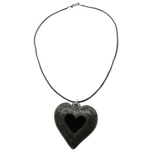 Load image into Gallery viewer, Oaxacan Black Clay hand-sculpted heart-shaped necklace with hollow heart
