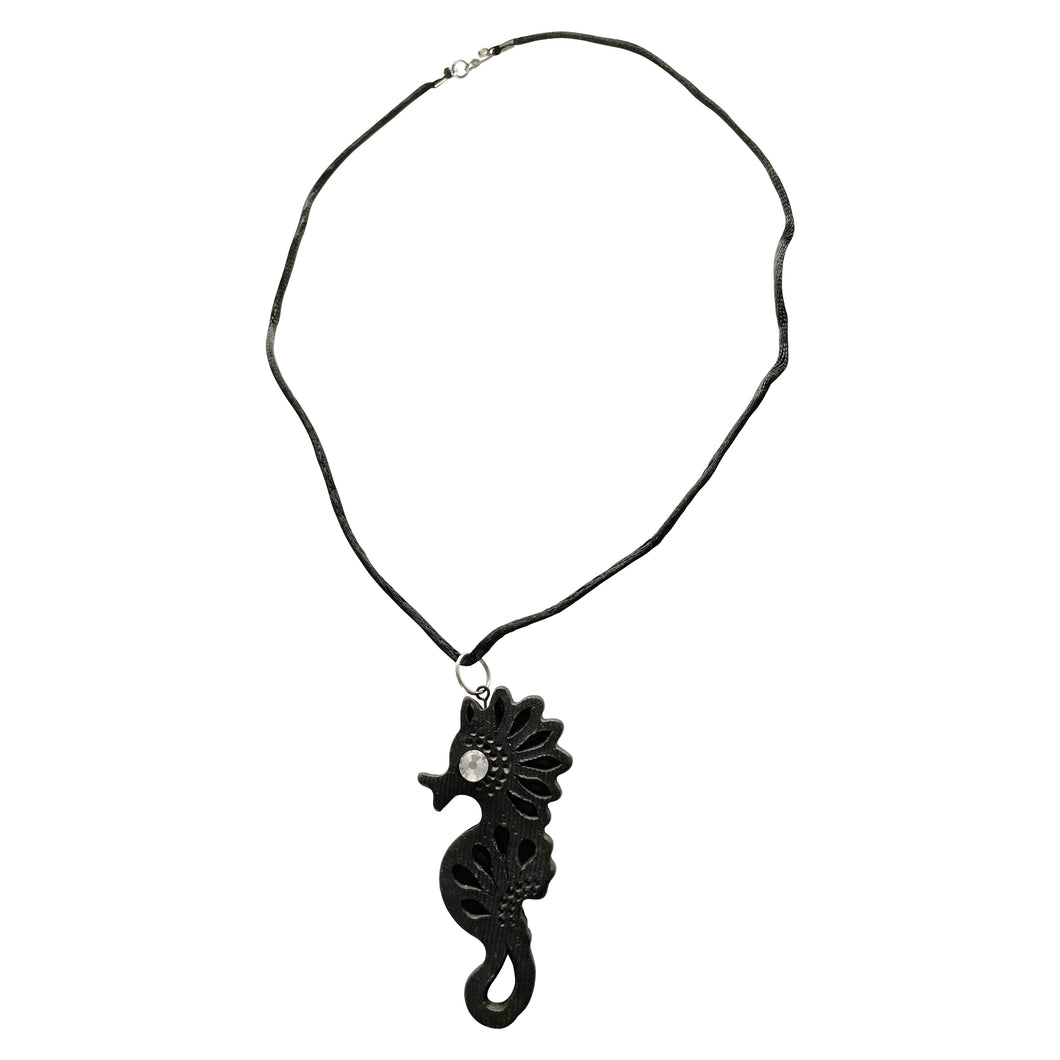 Oaxacan Black Clay hand-sculpted seahorse-shaped necklace