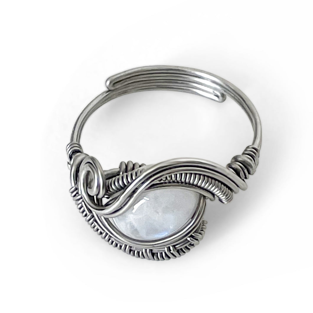 Wrapped Soft Adjustable Moonstone (white labradorite) Gemstone Ring