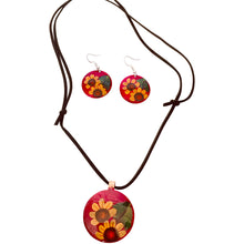 Load image into Gallery viewer, Sunflower &amp; Leaf Copper Necklace &amp; Earring Set

