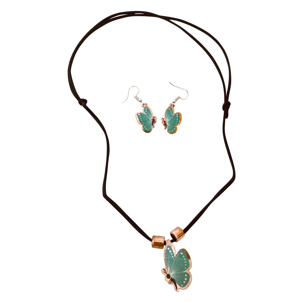 Turquoise Butterfly Copper Necklace & Earring Set