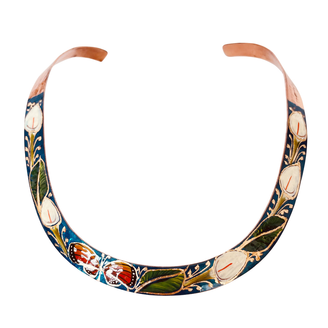 Mexican White Floral & Butterfly Copper Choker