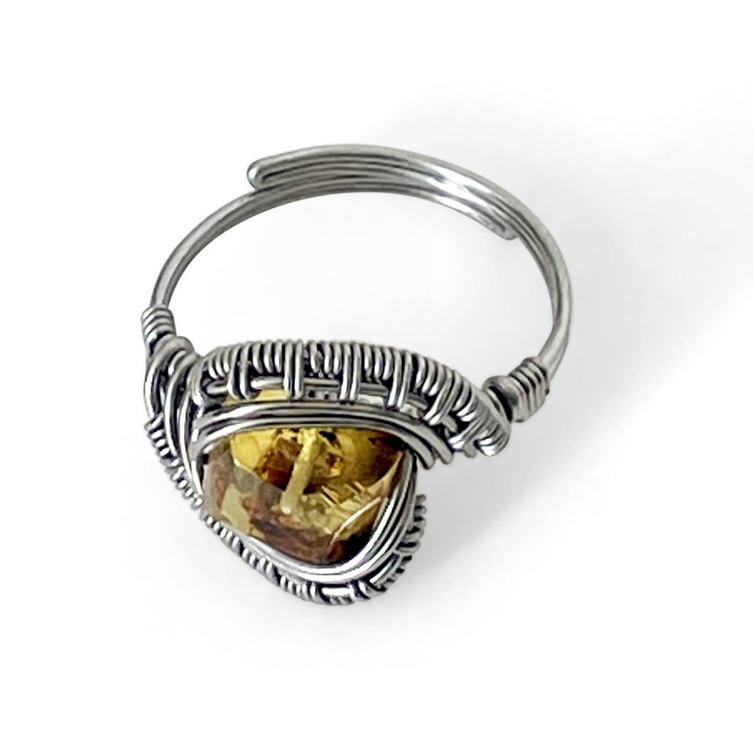 Wrapped Yellow Adjustable Amber Gemstone Ring
